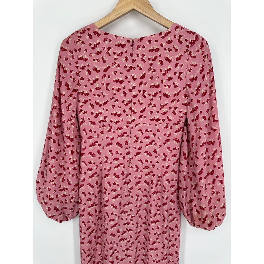 STAUD Lara Mushroom Print Midi Dress Scoop Neck Balloon Sleeve Ruffle Novelty - Picture 11 of 14
